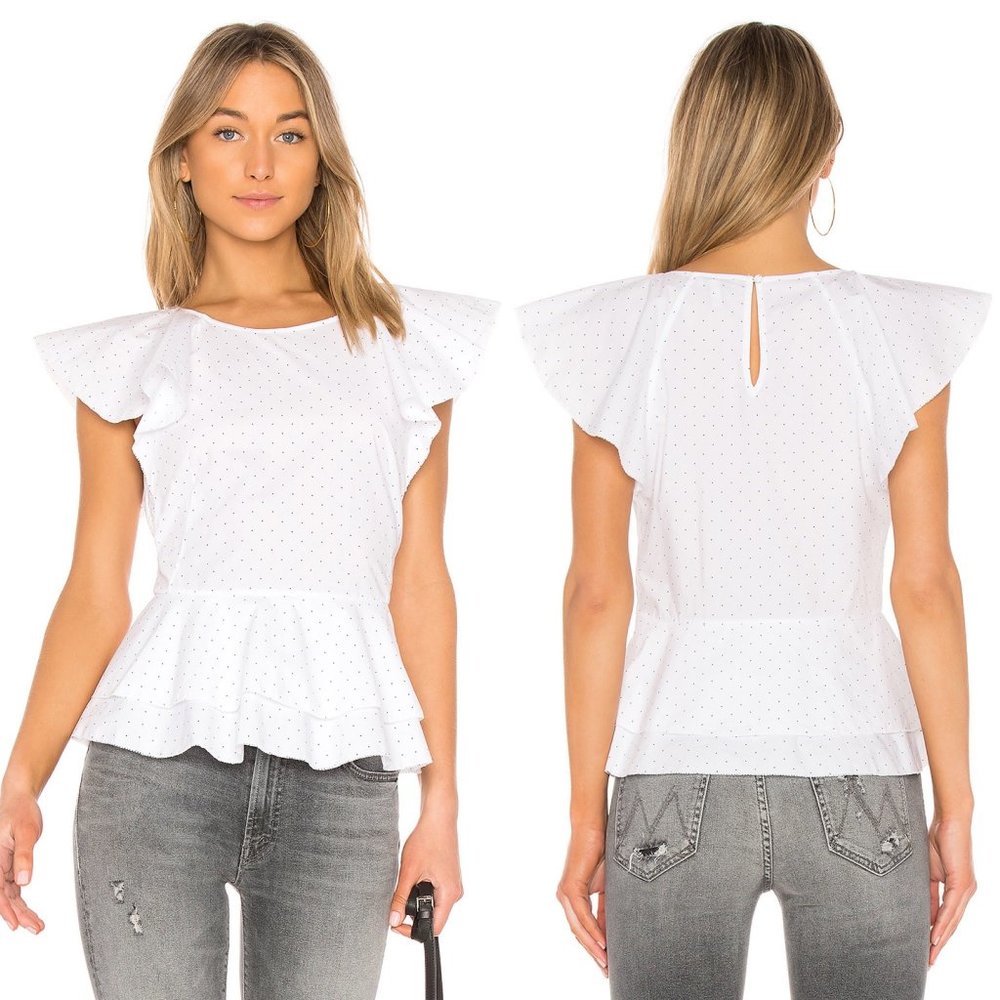 Joie Achava Peplum Blouse Top White Navy Polka Dot
